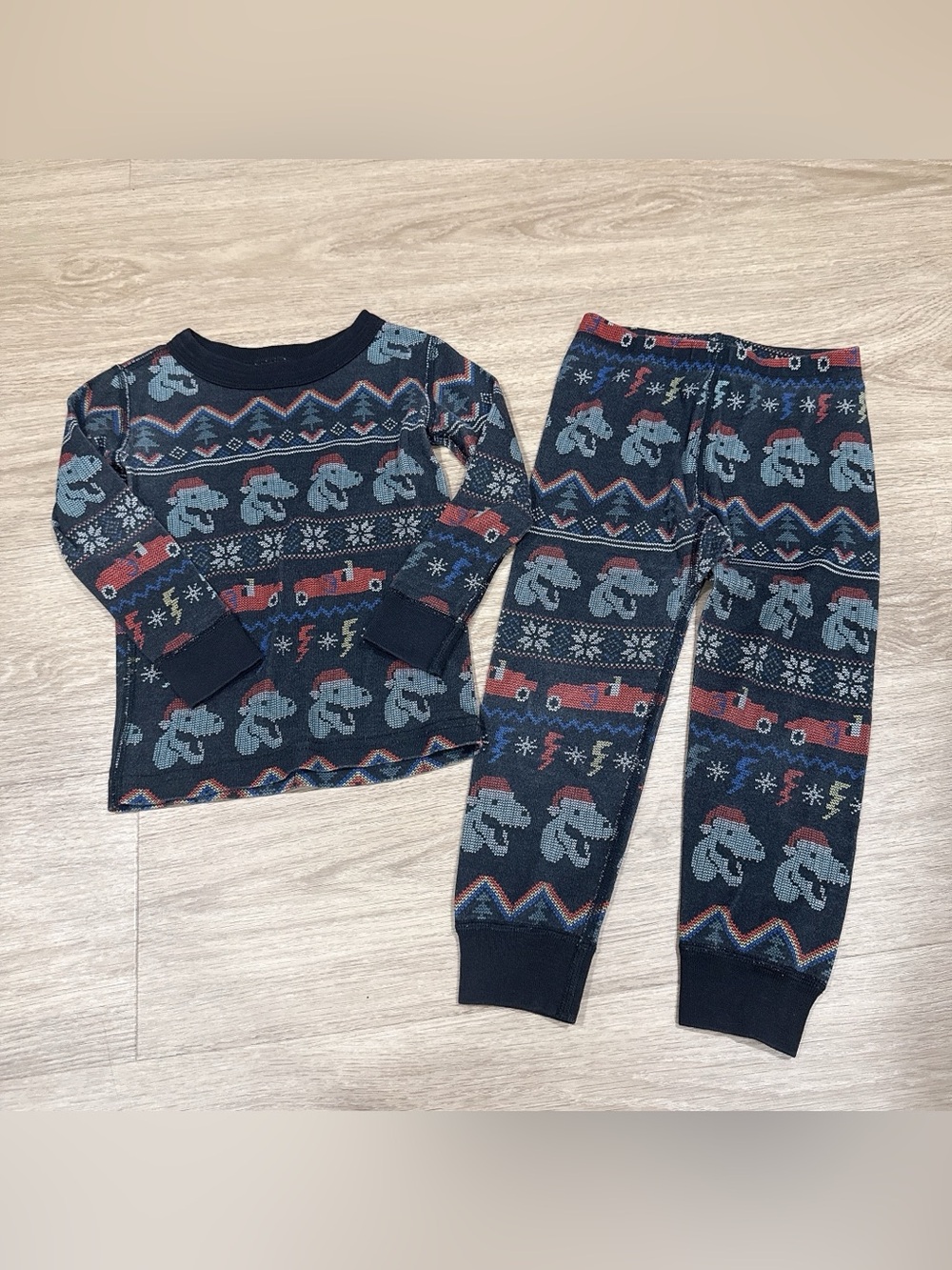 Hanna Andersson Long John Christmas pajamas T-Rex dinosaur